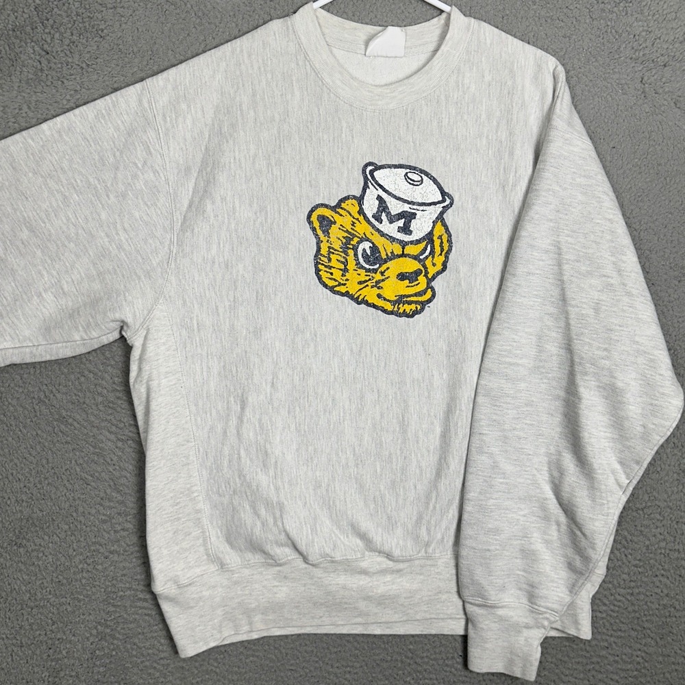 Michigan Wolverine Champion Sweatshirt Mens XL Reverse Weave Grey NCAA Football
